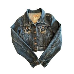 PARIS BLUES Girls Denim Jacket Embroider Rhinestones Size Large 12 to 14